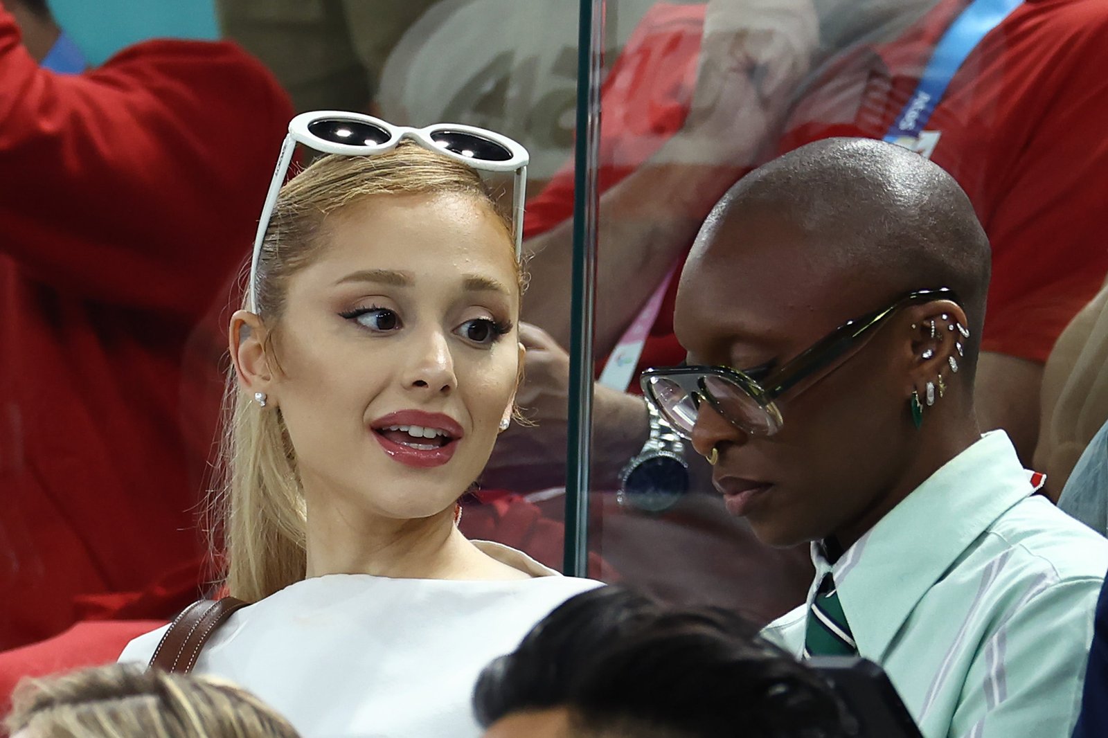 Ariana Grande and Cynthia Erivo watched Simone Biles and the rest of Team USA defy gravity.