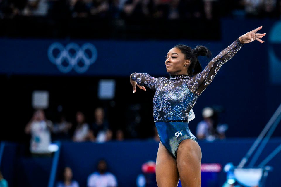 Simone Biles battled a foot problem leading up to her debut at the Paris Olympics.  (Tom Weller/VOIGT/GettyImages)